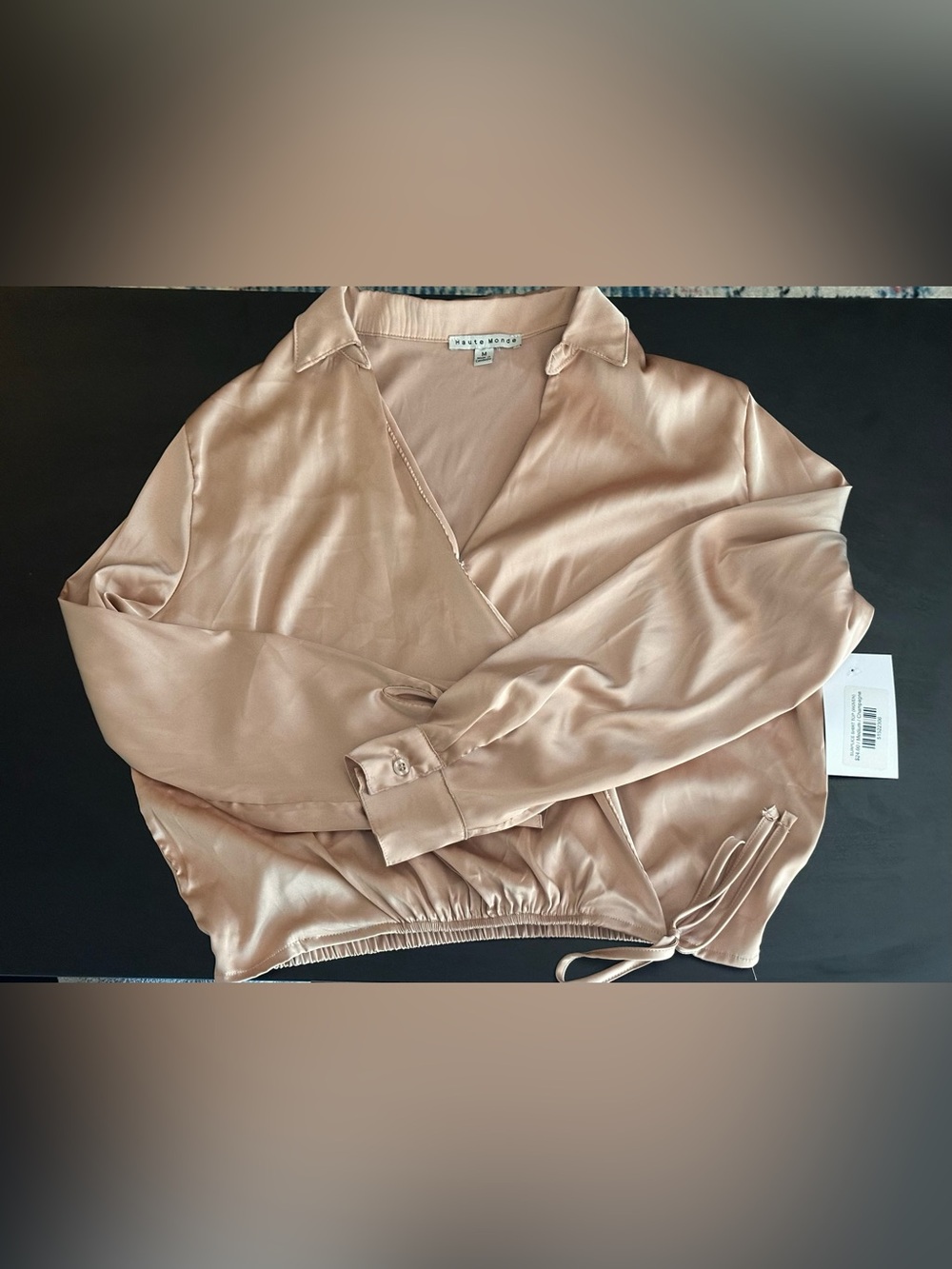 NWT Haute Monde Satin Wrap Blouse - Champagne